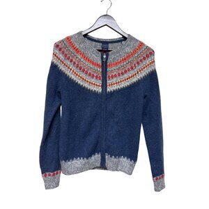Gap Women's Sweater Mohair Wool Fair Isle Full Zip Blue Long Sleeve Size Small
